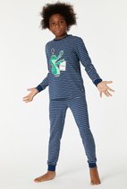 Woody pyjama jongens/heren - marineblauw-wit gestreept - krokodil - 221-1-PZL-Z/981 - maat 104