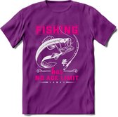 Fishing Has No Age Limit - Vissen T-Shirt | Roze | Grappig Verjaardag Vis Hobby Cadeau Shirt | Dames - Heren - Unisex | Tshirt Hengelsport Kleding Kado - Paars - L