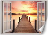 Trend24 - Behang - Het Venster Met Uitzicht Op De Pier - Behangpapier - Fotobehang Natuur - Behang Woonkamer - 280x200 cm - Incl. behanglijm