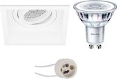 LED Spot Set - Pragmi Domy Pro - GU10 Fitting - Inbouw Vierkant - Mat Wit - Verdiept - Kantelbaar - 105mm - Philips - CorePro 840 36D - 4W - Natuurlijk Wit 4000K - Dimbaar - BES LED