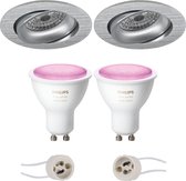 Luxino Delton Pro - Inbouw Rond - Mat Zilver - Kantelbaar - Ø82mm - Philips Hue - LED Spot Set GU10 - White and Color Ambiance - Bluetooth