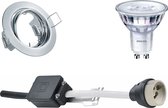 LED Spot Set - GU10 Fitting - Inbouw Rond - Glans Chroom - Kantelbaar Ø83mm - Philips - SceneSwitch 827 36D - 1.5W-5W - Warm Wit 2200K-2700K - Dimbaar - BSE