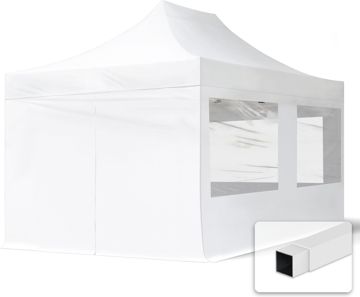 3x45 m Easy Up partytent Vouwpaviljoen ECONOMY staal 30m met zijwanden (panorama) wit
