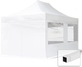 3x4,5 m tente de réception facile à monter tente pliante 4 parois latérales (avec fenêtres panoramiques) pavillon PES300 cadre en acier blanc