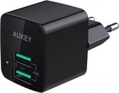 Aukey - Oplader voor iPhone & Samsung met 2 USB-poorten - PA-U32 - Zwart