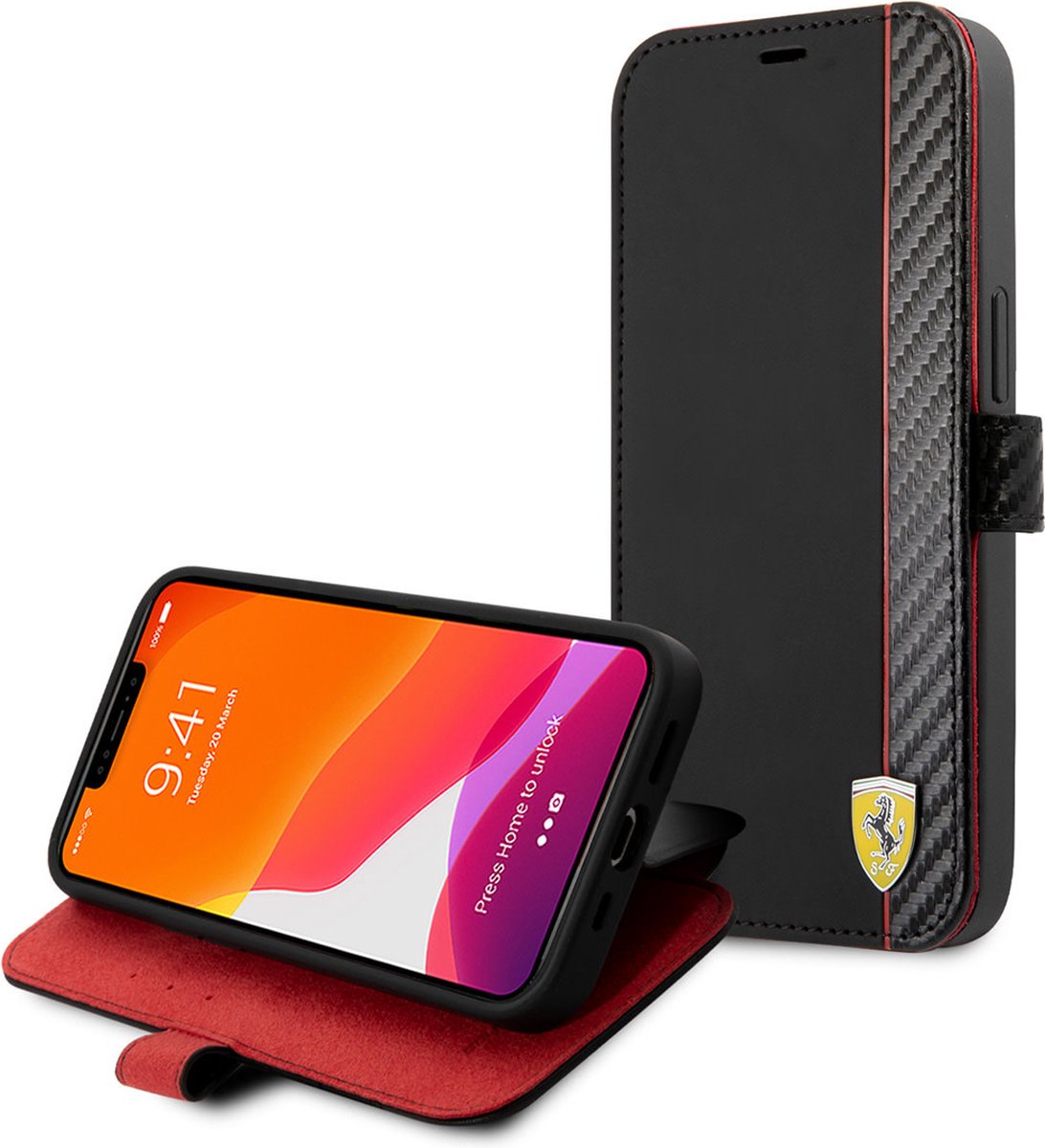 iPhone 13 Mini Bookcase hoesje - Ferrari - Effen Zwart - Kunstleer