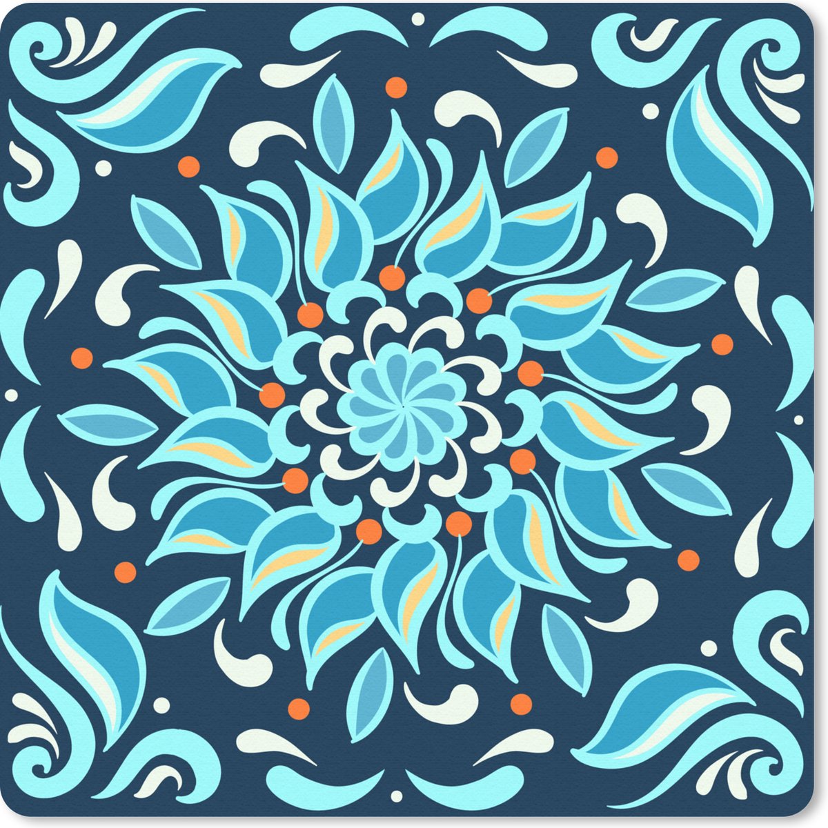 Muismat 30x30 cm - Mousepad Bloem - Blauw - Vierkant - Patronen - Muismatten