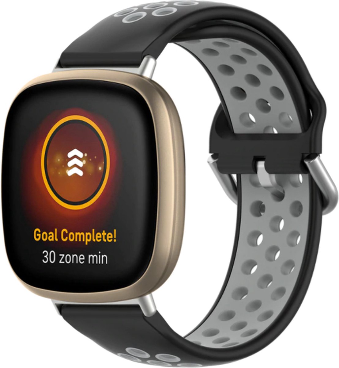 Strap-it Sport siliconen bandje - geschikt voor Fitbit Versa 3 / Fitbit Sense - zwart/grijs