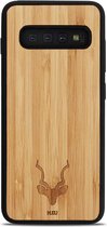 Kudu Samsung Galaxy S10e hoesje case - Houten backcover - Handgemaakt en afgewerkt met duurzaam TPU - Bamboe - Zwart