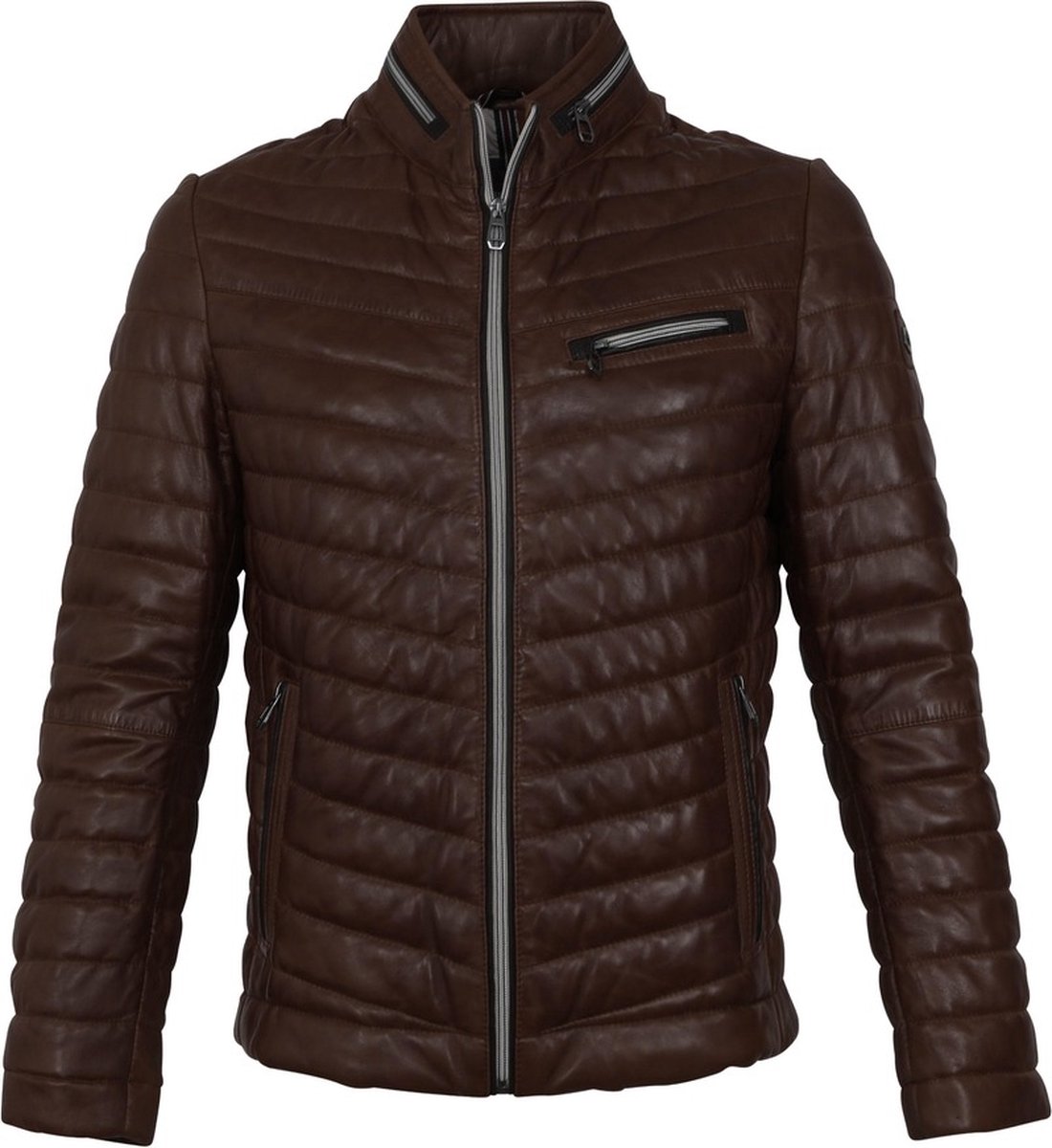 Milestone Damiano Jas Leer Donkerbruin Heren Maat 48 Modernfit