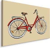 Schilderij - Rode Fiets op Gele Achtergrond, Premium Print