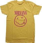 Nirvana Heren Tshirt -M- Pink Smiley Geel