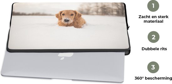 Housse ordinateur 13 pouces 34x24 cm - Free Animaux - Housse Macbook & Laptop Dog in the snow - Housse ordinateur portable avec photo