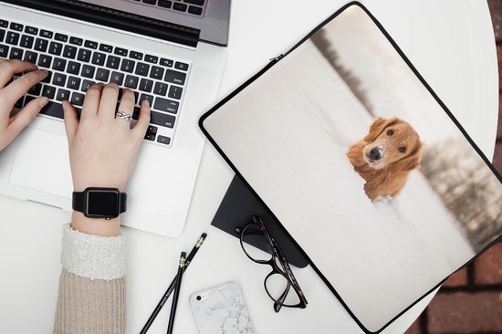 Housse ordinateur 13 pouces 34x24 cm - Free Animaux - Housse Macbook & Laptop Dog in the snow - Housse ordinateur portable avec photo