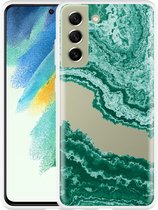 Hoesje Geschikt voor Samsung Galaxy S21 FE Turquoise Marble Art