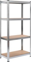 Opbergrek staal met mdf schappen, afm. 80x40x160cm, kleur zilver,stelling, magazijnrek