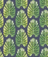 Evergreen - Behang - Monstera - Behang Woonkamer - Vliesbehang - Blauw - 0,53x10.05m