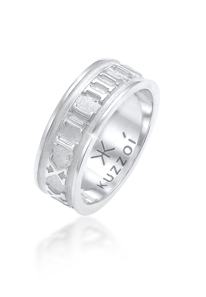 KUZZOI - Ring - Heren Band Ring Romeinse Cijfers Massief Trend Geoxideerd in 925 Sterling Zilver - Heren