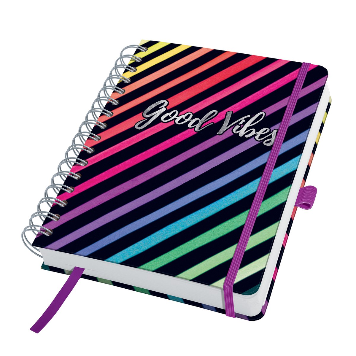 Sigel - spiraal notitieboek - A5 - Jolie - Hardcover - 240 pagina's - dots - 120 grams papier - Dark Rainbow Vibes - SI-JN651