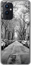 Geschikt voor OnePlus 9 hoesje - Geparkeerde auto's in New York - zwart-wit - Siliconen Telefoonhoesje