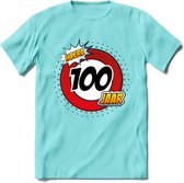 100 Jaar Hoera Verkeersbord T-Shirt | Grappig Verjaardag Cadeau | Dames - Heren | - Licht Blauw - L
