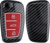 kwmobile hoes voor autosleutel compatibel met Audi 3-knops autosleutel - Autosleutelbehuizing in rood / zwart - Carbon design