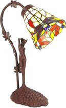 LumiLamp Tiffany Tafellamp 14*13*37 cm E14/max 1*40W Geel, Bruin Kunststof, Glas Tiffany Bureaulamp Tiffany Lampen