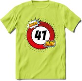 41 Jaar Hoera Verkeersbord T-Shirt | Grappig Verjaardag Cadeau | Dames - Heren | - Groen - L