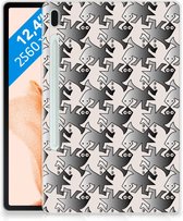 Cover Geschikt voor Samsung Galaxy Tab S7FE Hoesje maken Salamander Grey met transparant zijkanten