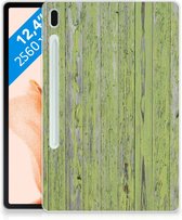 Back Case Samsung Galaxy Tab S7FE Tablethoesje met Naam Green Wood met transparant zijkanten