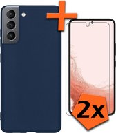 Hoesje Geschikt voor Samsung S22 Plus Hoesje Siliconen Cover Case Met 2x Screenprotector - Hoes Geschikt voor Samsung Galaxy S22 Plus Hoes Back Case - Donkerblauw