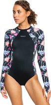 Roxy - UV Badpak voor dames - Roxy Active met korte rits - Longsleeve - Floral Flow - Antraciet - maat M (38)