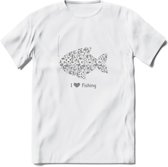 I Love Fishing - Vissen T-Shirt | Grijs | Grappig Verjaardag Vis Hobby Cadeau Shirt | Dames - Heren - Unisex | Tshirt Hengelsport Kleding Kado - Wit - M