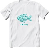 I Love Fishing - Vissen T-Shirt | Aqua | Grappig Verjaardag Vis Hobby Cadeau Shirt | Dames - Heren - Unisex | Tshirt Hengelsport Kleding Kado - Wit - 3XL