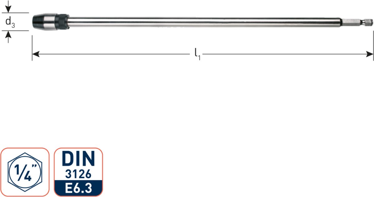 Rotec Verlengstuk speedboor 300 mm met snelspanaansluiting