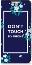 Telefoontasje Xiaomi Redmi Note 10/10T 5G | Poco M3 Pro Smartphone Hoesje Flowers Blue Don't Touch My Phone