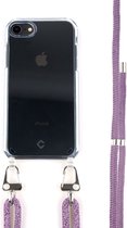 Coverzs Transparant case met paars koord geschikt voor Apple iPhone 7/8/SE 2020 / SE 2022 - Telefoonhoesje met koord - Backcover hoesje met koord