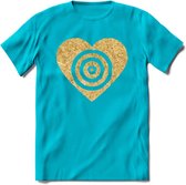 Valentijn Goud Hart T-Shirt | Grappig Valentijnsdag Cadeautje voor Hem en Haar | Dames - Heren - Unisex | Kleding Cadeau | - Blauw - L