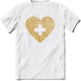 Valentijn Goud Hart T-Shirt | Grappig Valentijnsdag Cadeautje voor Hem en Haar | Dames - Heren - Unisex | Kleding Cadeau | - Wit - XXL