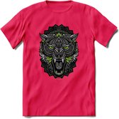 Wolf - Dieren Mandala T-Shirt | Groen | Grappig Verjaardag Zentangle Dierenkop Cadeau Shirt | Dames - Heren - Unisex | Wildlife Tshirt Kleding Kado | - Roze - S