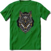 Vos - Dieren Mandala T-Shirt | Geel | Grappig Verjaardag Zentangle Dierenkop Cadeau Shirt | Dames - Heren - Unisex | Wildlife Tshirt Kleding Kado | - Donker Groen - XXL