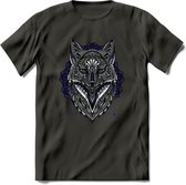 Vos - Dieren Mandala T-Shirt | Donkerblauw | Grappig Verjaardag Zentangle Dierenkop Cadeau Shirt | Dames - Heren - Unisex | Wildlife Tshirt Kleding Kado | - Donker Grijs - XXL