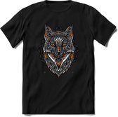 Vos - Dieren Mandala T-Shirt | Oranje | Grappig Verjaardag Zentangle Dierenkop Cadeau Shirt | Dames - Heren - Unisex | Wildlife Tshirt Kleding Kado | - Zwart - S