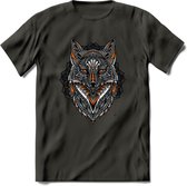 Vos - Dieren Mandala T-Shirt | Oranje | Grappig Verjaardag Zentangle Dierenkop Cadeau Shirt | Dames - Heren - Unisex | Wildlife Tshirt Kleding Kado | - Donker Grijs - M