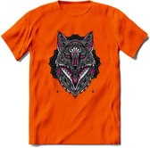 Vos - Dieren Mandala T-Shirt | Roze | Grappig Verjaardag Zentangle Dierenkop Cadeau Shirt | Dames - Heren - Unisex | Wildlife Tshirt Kleding Kado | - Oranje - 3XL