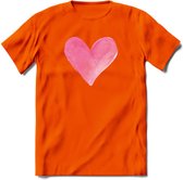 Valentijn Pastel waterverf Hart T-Shirt | Grappig Valentijnsdag Cadeautje voor Hem en Haar | Dames - Heren - Unisex | Kleding Cadeau | - Oranje - XXL
