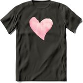 Valentijn Pastel waterverf Hart T-Shirt | Grappig Valentijnsdag Cadeautje voor Hem en Haar | Dames - Heren - Unisex | Kleding Cadeau | - Donker Grijs - S