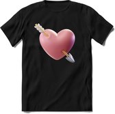 Valentijn Hart met pijl T-Shirt | Grappig Valentijnsdag Cadeautje voor Hem en Haar | Dames - Heren - Unisex | Kleding Cadeau | - Zwart - M