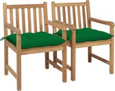 Decoways - Tuinstoelen 2 stuks met groene kussens massief teakhout