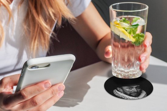 Sous- Sous-verres pour verres - Ronds - Willem I - Adriaen Thomasz - Zwart - Wit - 10x10 cm - Sous-verres - 6 pièces